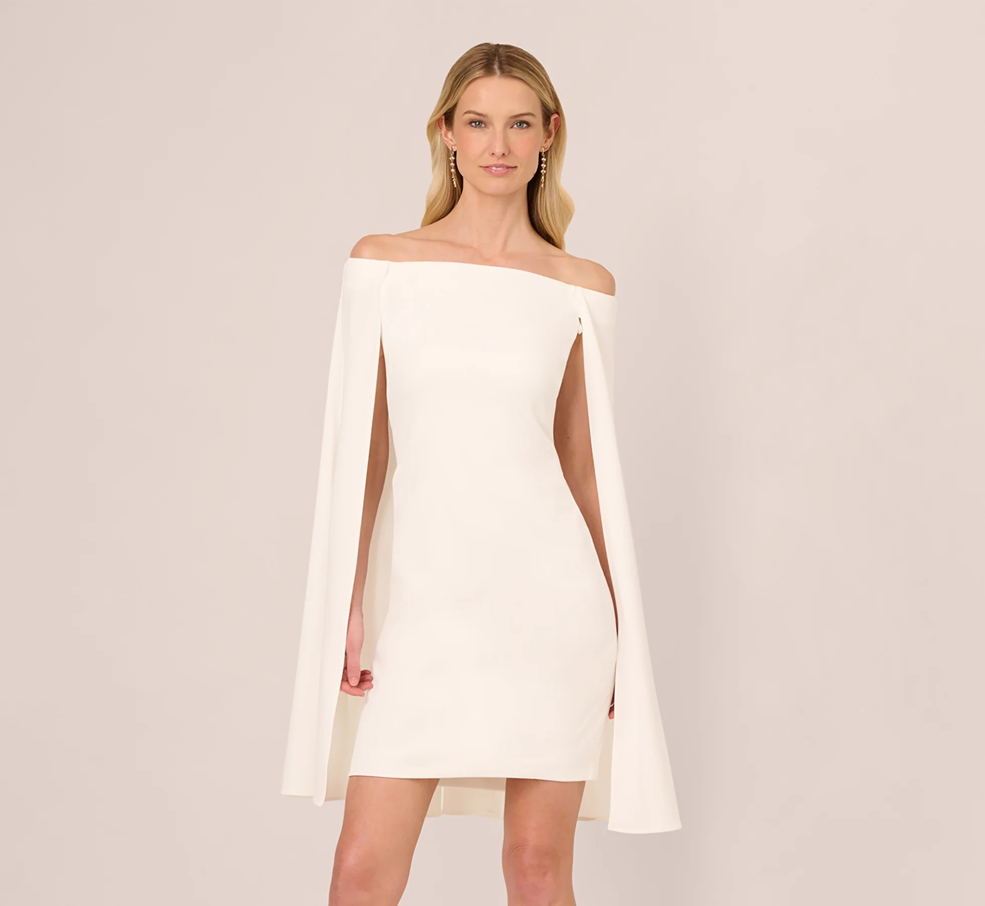 Off The Shoulder Cape Dress In Ivory | Adrianna Papell