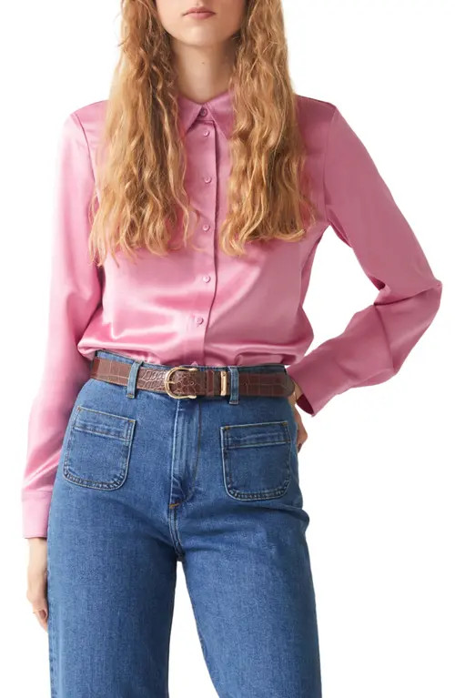 & Other Stories Satin Button-Up Shirt in Pink at Nordstrom, Size 4 | Nordstrom