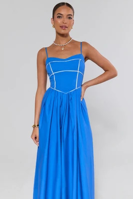 Blue Contrast Trim Maxi Dress | Avara