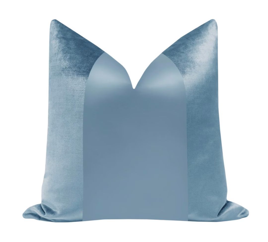 Monochromatic Panel : Faux Silk Velvet // Hydrangea Blue Color Block Silk Pillow Blue Velvet Pill... | Etsy (US)
