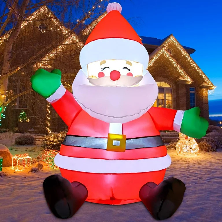 GOOSH 5 FT Christmas Inflatable Outdoor Sitting Santa Claus Happy Face, Blow Up Yard Decoration C... | Walmart (US)