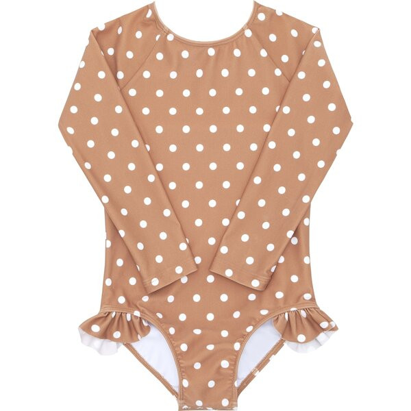 Girls Mocha Dot Rashguard One Piece | Maisonette
