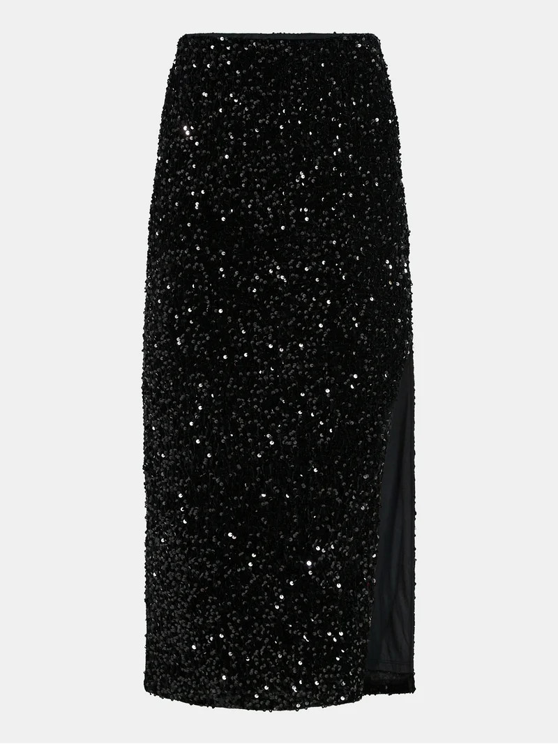Madden NYC Women's Sequin Velour Maxi Skirt, Sizes XXS-XXL | Walmart (US)