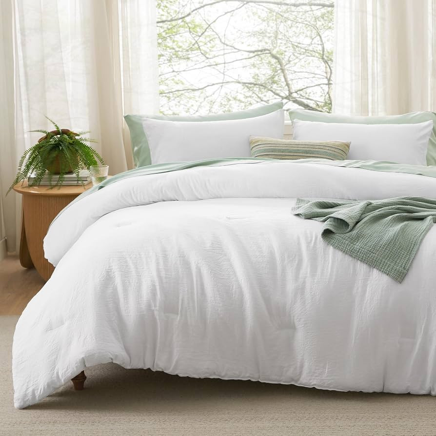 Bedsure King Size Comforter Set, White Soft Prewashed Bedding for All Seasons, 3 Pieces GentleSof... | Amazon (US)
