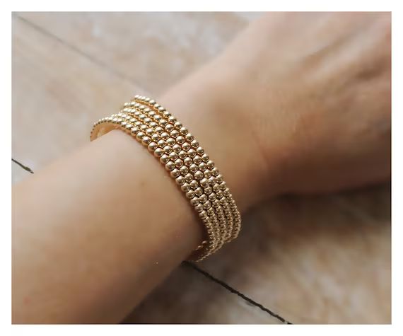 Gold Beaded Bracelet • Gold Beads Bracelets • Set of 5 Beads Bracelet • Gold Stackable Brac... | Etsy (US)