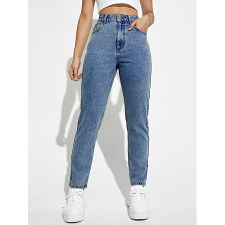 Women s High Waisted Light Wash Mom Fit Jeans 5912W64833 | Walmart (US)