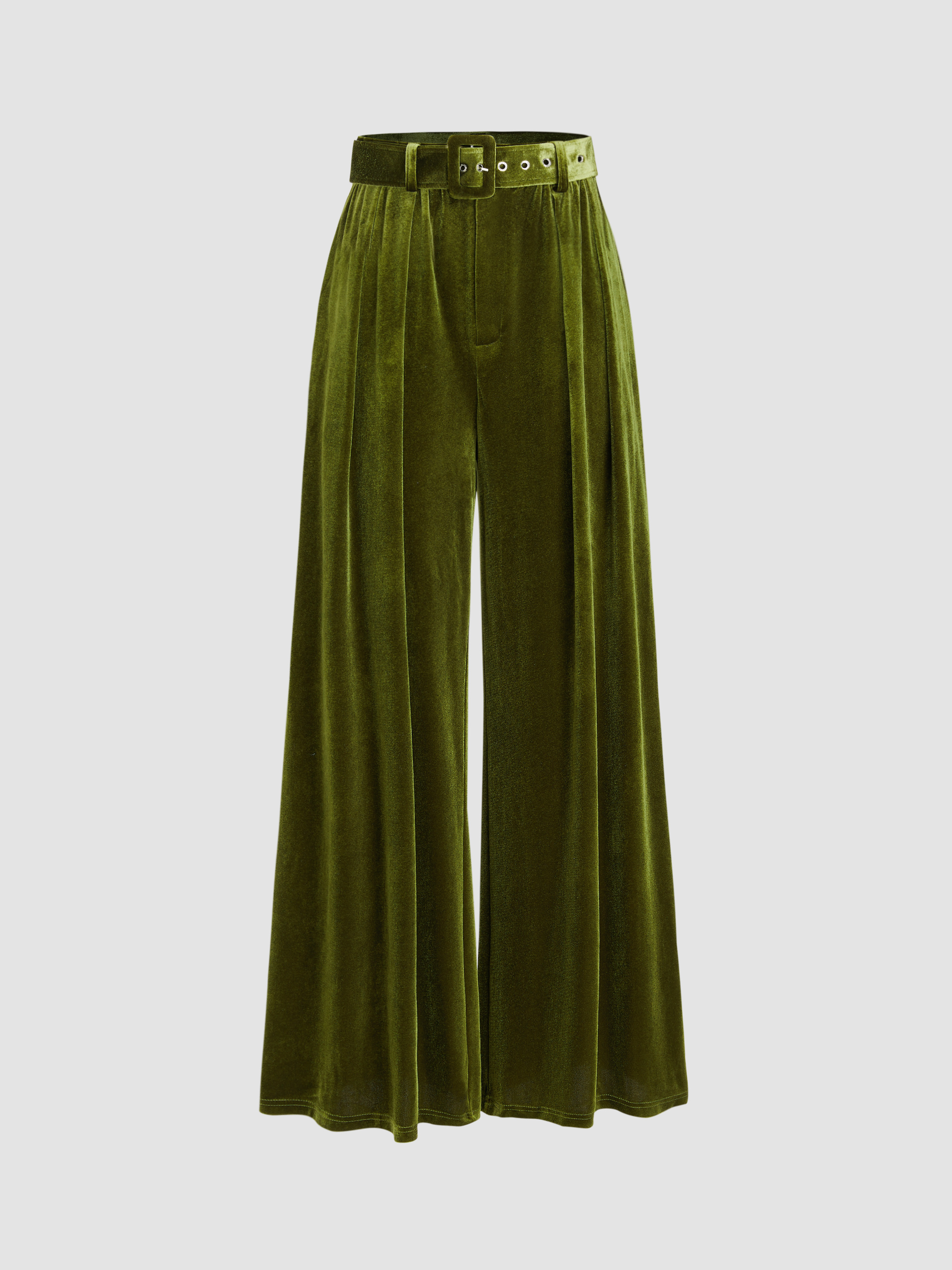 Velvet Mid Waist Pocket Wide Leg Trousers With Belt | Cider