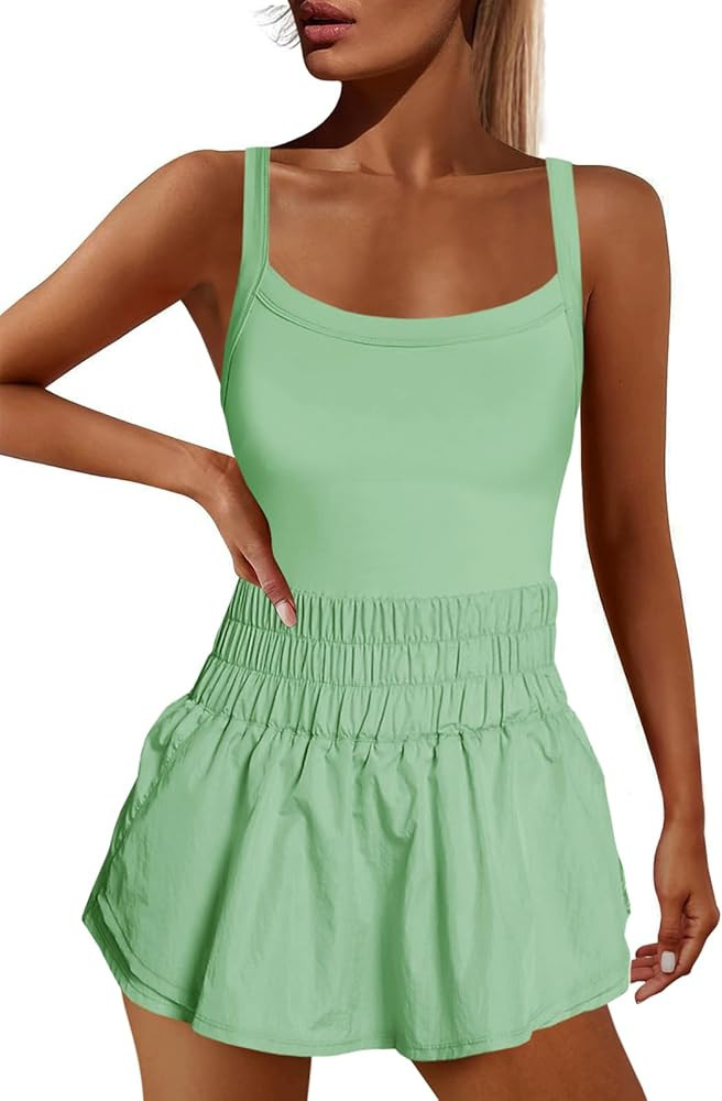 Nirovien Womens Running Skortsie Sleeveless Onesie Athletic Tennis Dresses Workout Mini Dress Exe... | Amazon (US)