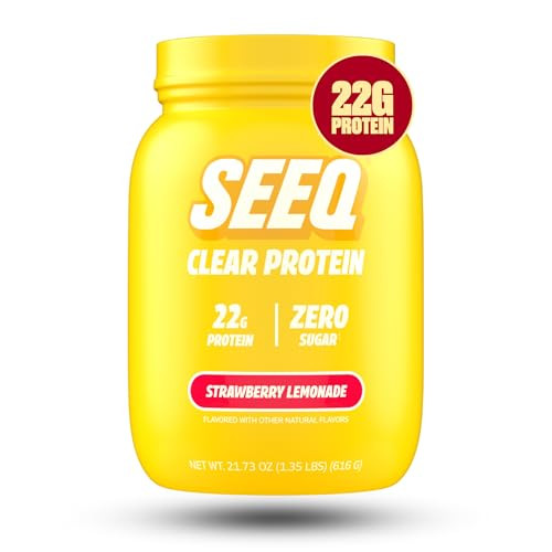 SEEQ Clear Protein Powder - Strawberry Lemonade - 22 Servings - 22g Clear Whey Protein Isolate - Zero Sugar - 0g Lactose - Allergen Friendly - GLP1 Support - Bone Health - Muscle Post Workout Recovery | Amazon (US)