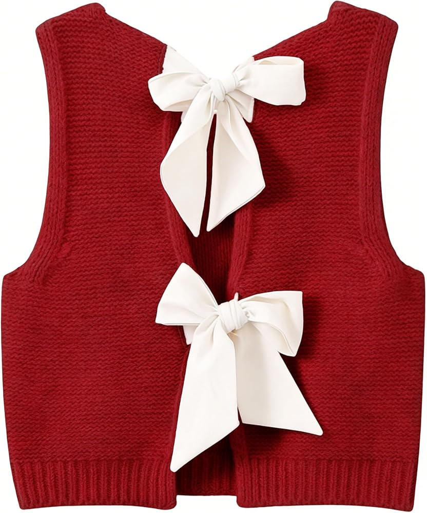 Lianlive Womens Summer Sweater Vest Top Casual Sleeveless Bow Tie Back Knit Tank Tops 2026 Cute V... | Amazon (US)
