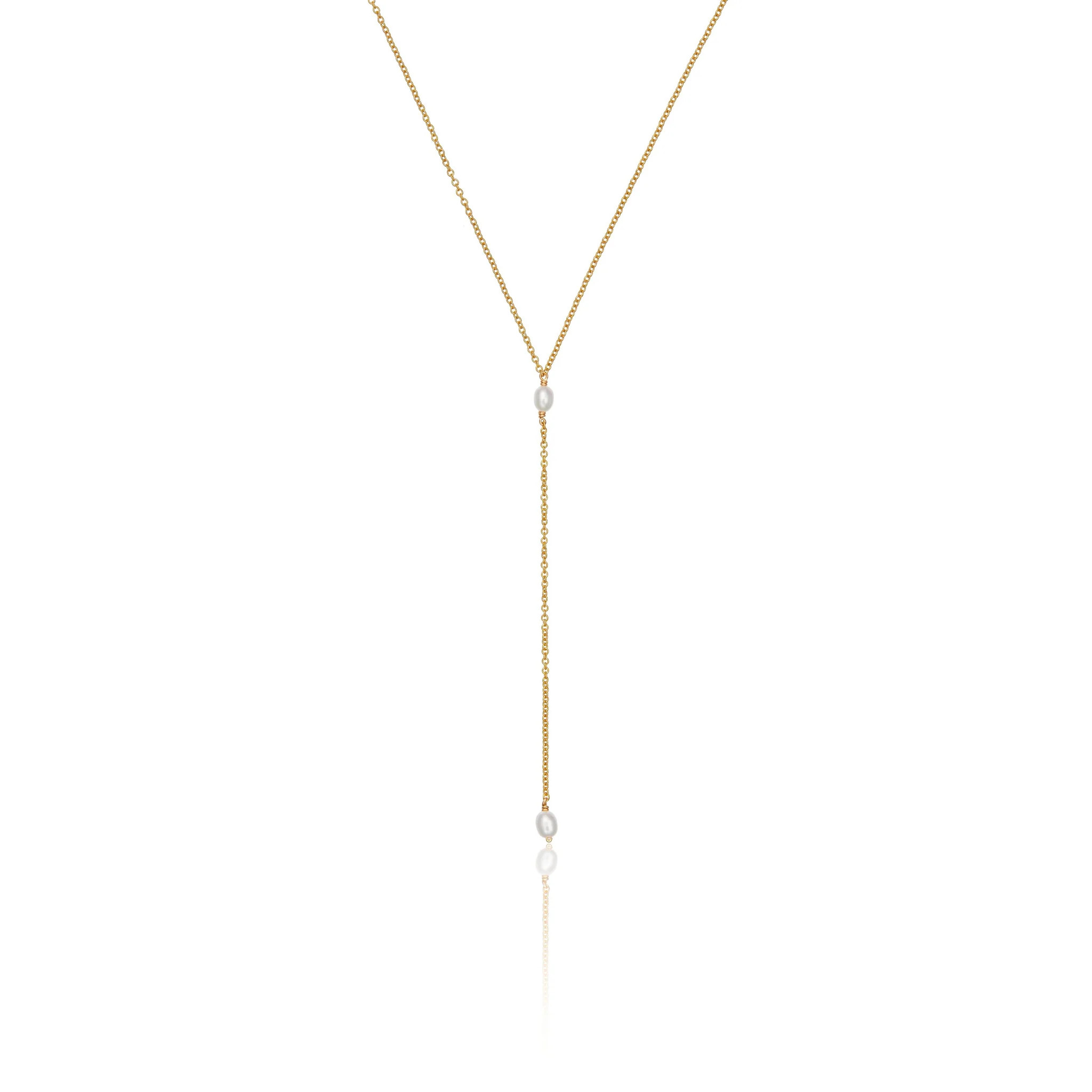 Gold Double Seed Pearl Lariat Necklace | Lily & Roo