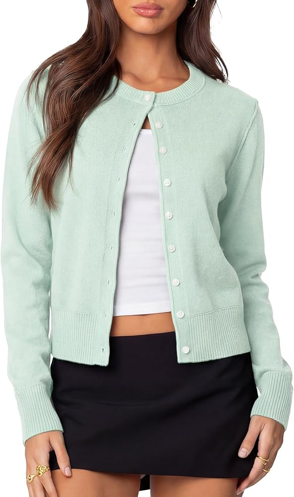 Darong Women's Lightweight Cardigan Sweater Long Sleeve Button Down Crew Neck Spring Outfits Fash... | Amazon (US)