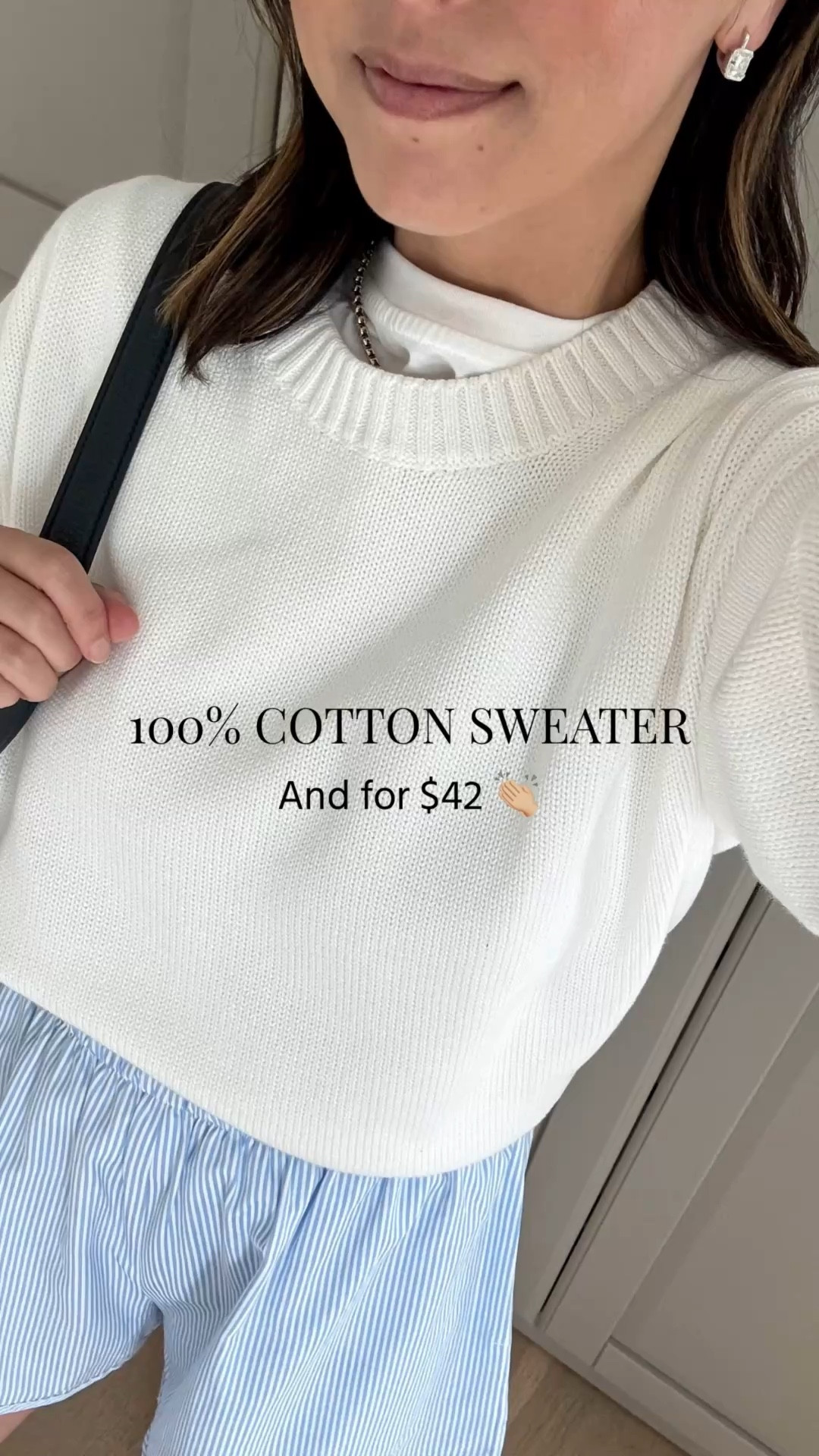 100% cotton sweater from Quince. Only $42 and so good! I have the small.

#LTKPetite