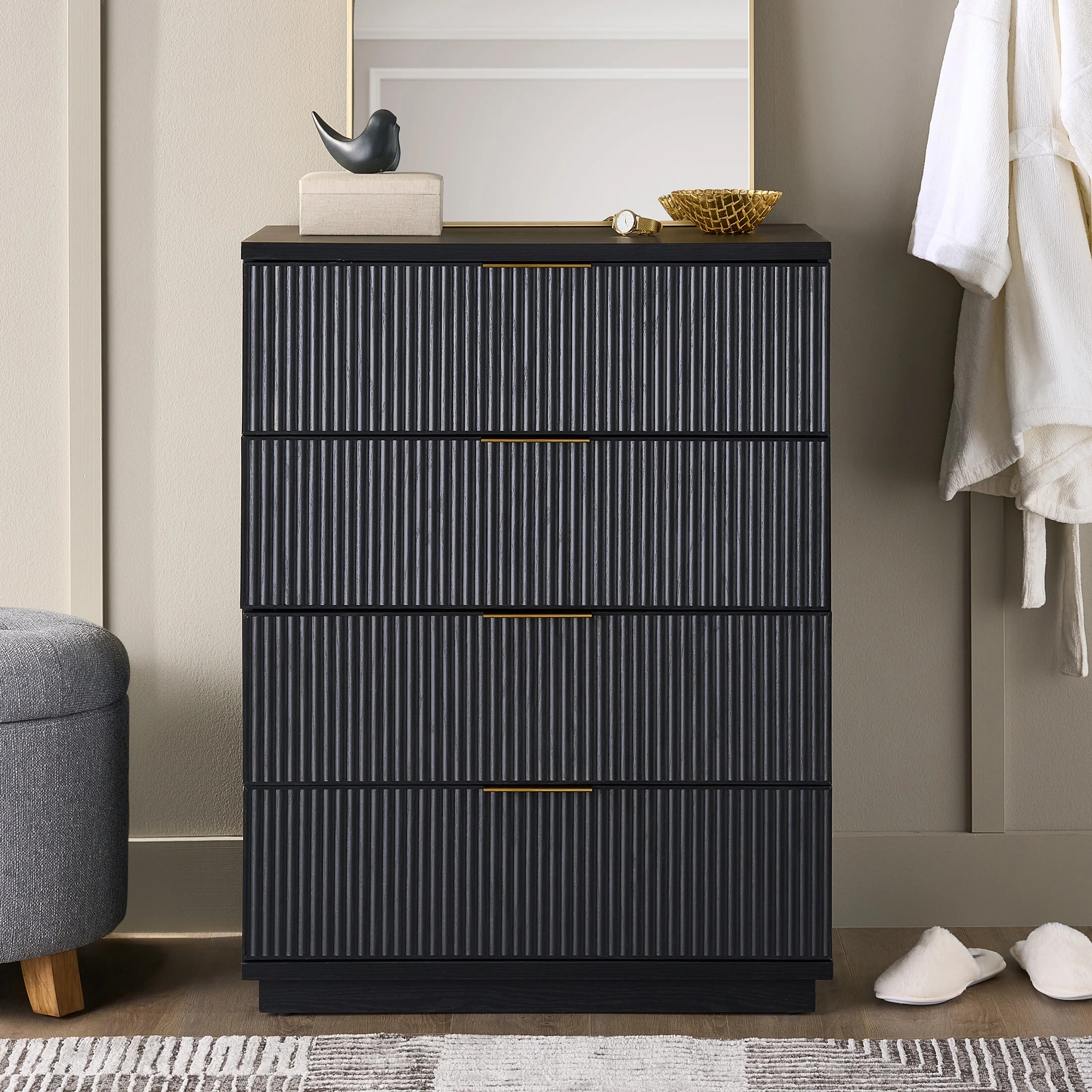 Better Homes & Gardens Lillian Fluted 4-Drawer Dresser, Rich Black Finish | Walmart (US)