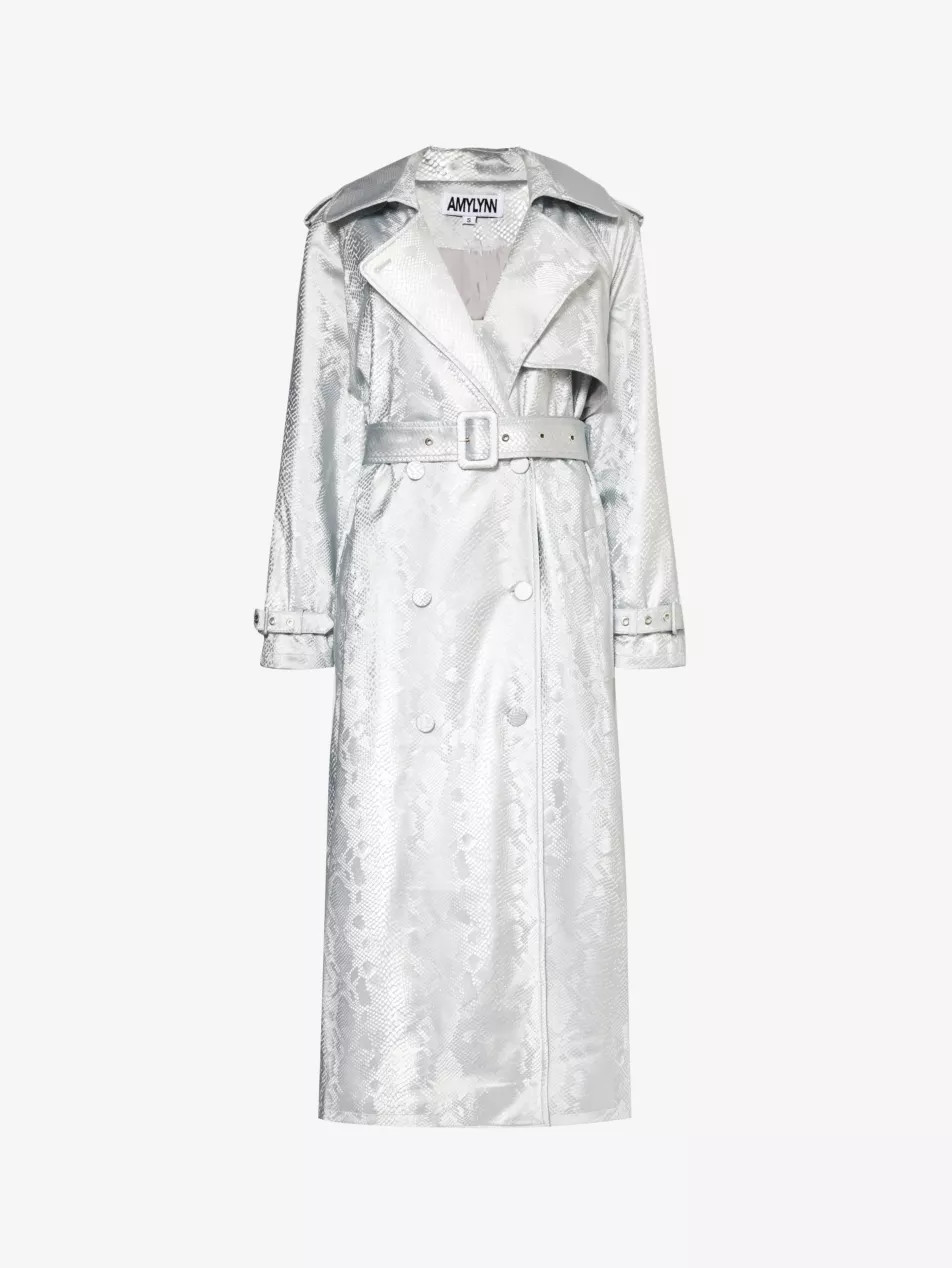 Snake-effect faux-leather trench coat | Selfridges
