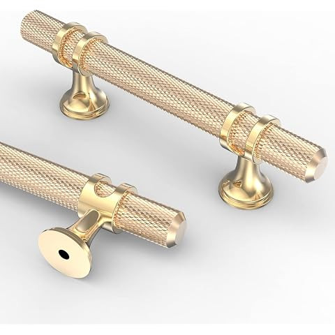 Alzassbg 10 Pack Gold Cabinet Pulls, 3 Inch(76mm) Hole Centers Kitchen Hardware Knurled Cabinet H... | Amazon (US)