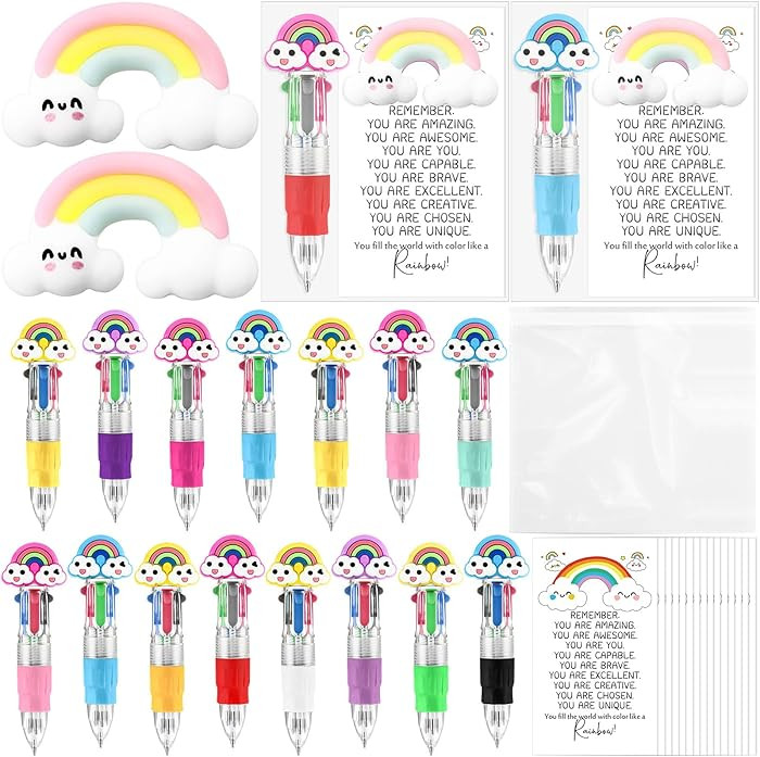 TaoBary 30 Sets Rainbow Motivational Support 4-in-1 Multicolor Ballpoint Pen Squeeze Mini Stress ... | Amazon (US)
