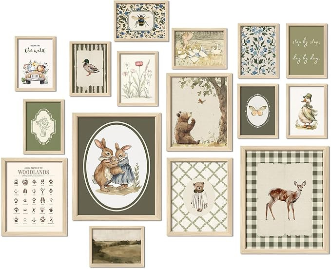 16 PCS Framed Woodland Nursery Wall Art Decor, Vintage Baby Girl & Boy Nursery Decor, Kid Toddler... | Amazon (US)