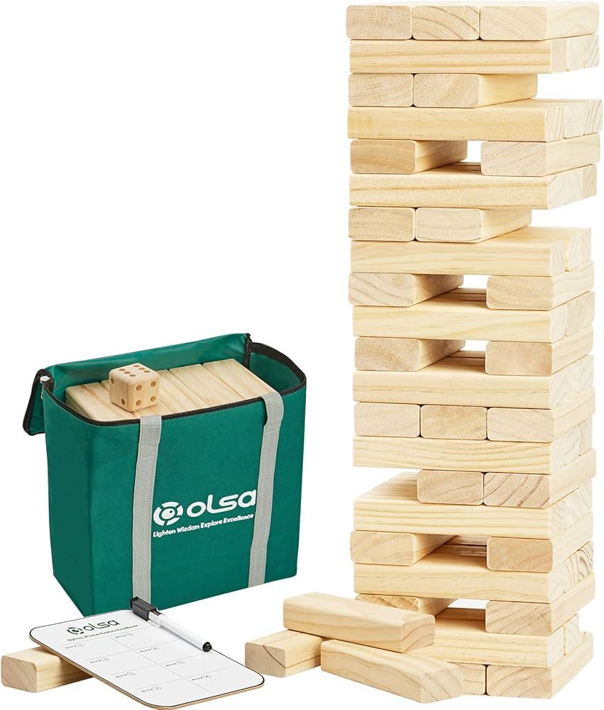 Olsa Giant Tumble Tower, 60 PCS Wooden Block Stacking Yard Game with Carrying Bag, Classic Indoor... | Amazon (US)