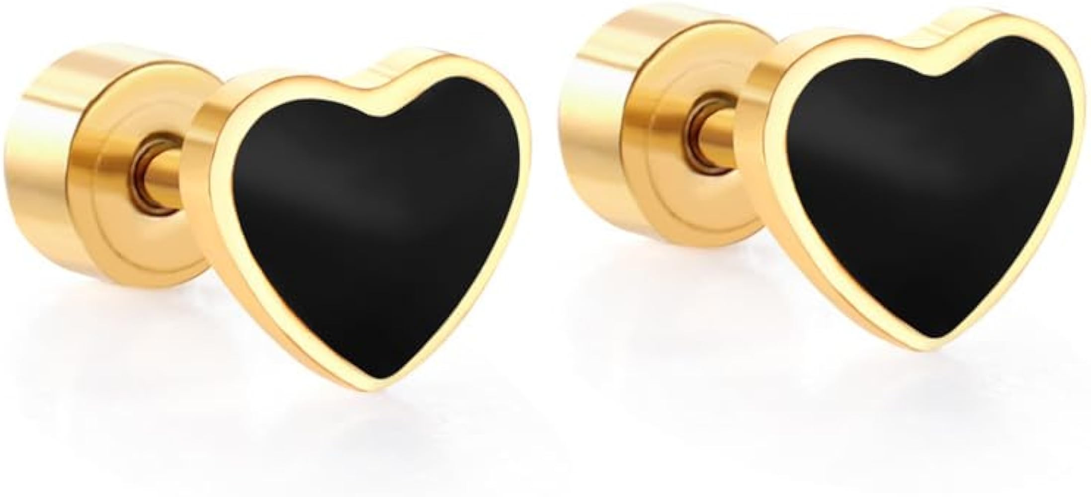 Aretes de tuerca pequeños de 18 G con forma de corazón esmaltado negro para mujeres, hombres, a... | Amazon (US)