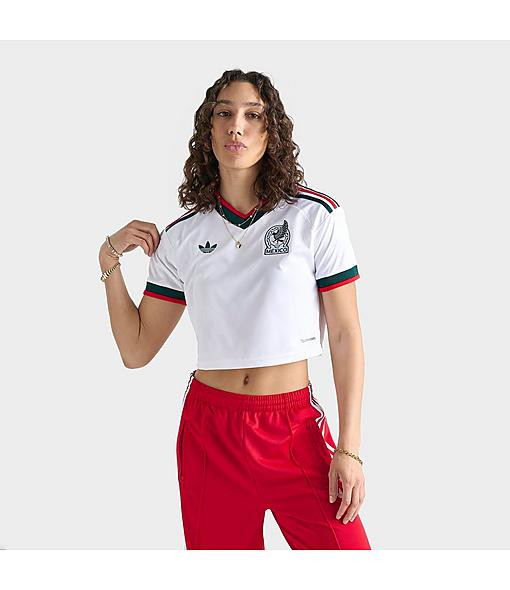 adidas Women's Mexico 2026 Away Cropped Jersey in White/Green/Red Size: XL | Finish Line (US)