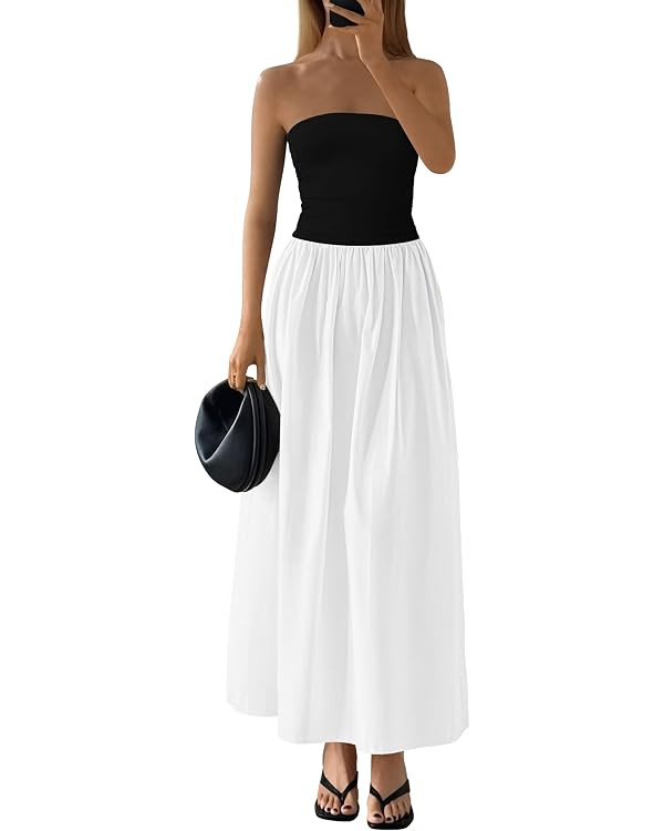 PRETTYGARDEN Women 2026 Summer Elegant Strapless Maxi Dress Tube Top Dress A Line Flowy Long Wedd... | Amazon (US)