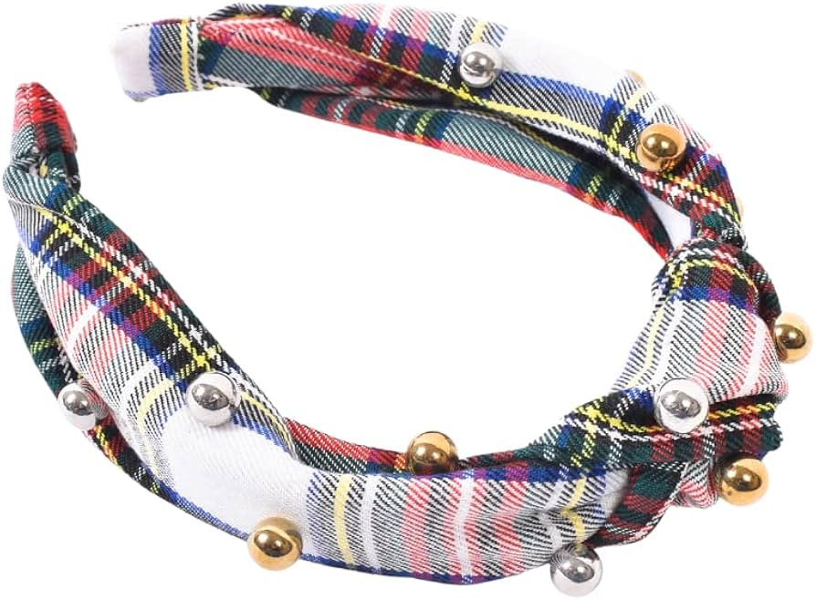 Bellefixe Christmas Knotted Headband for Women & Girls | Tartan Plaid with Metallic Pearls (Nutcr... | Amazon (US)