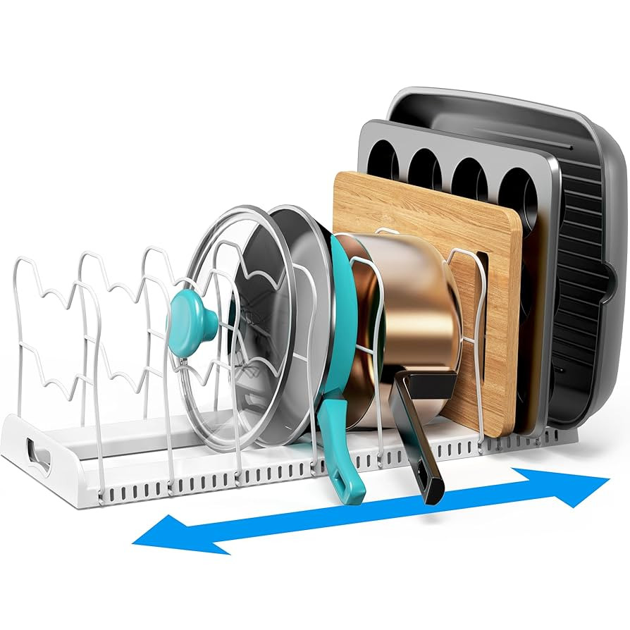 Simple Houseware Expandable Pan Organizer Rack, 10 Adjustable Compartments, White - Kitchen Cabin... | Amazon (US)