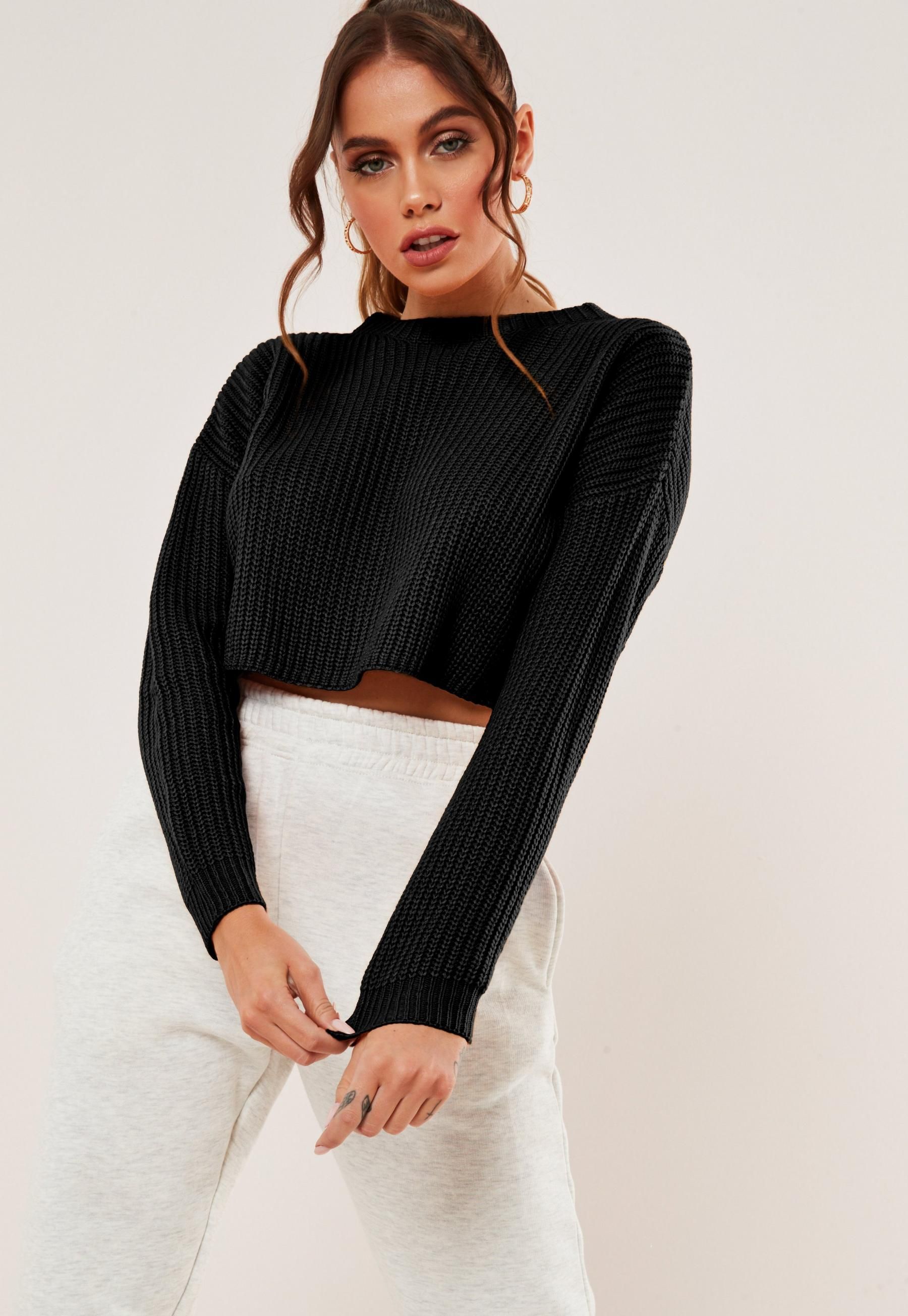 Missguided - Petite Black Basic Super Cropped Knitted Sweater | Missguided (US & CA)