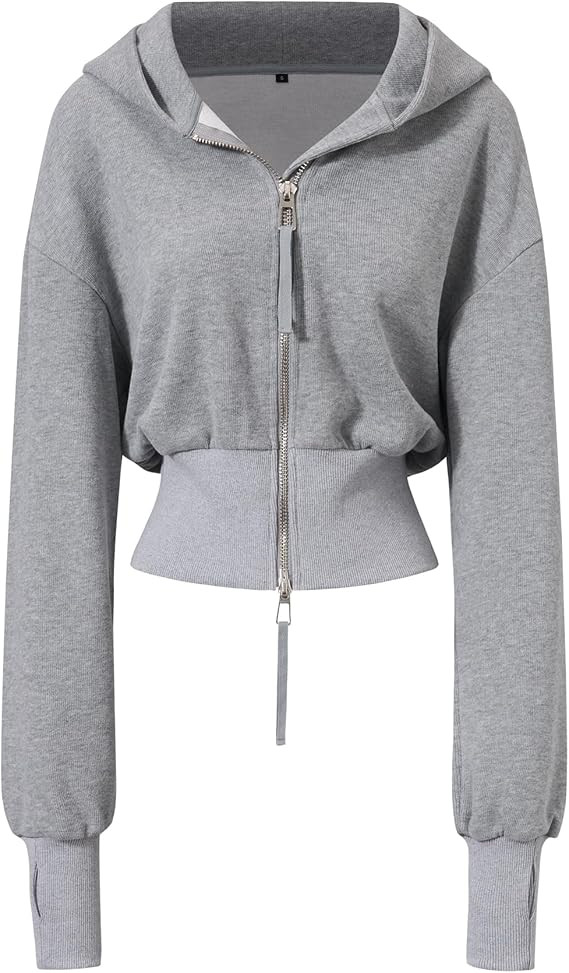 Arssm Cropped Hoodie Women Zip Up Long Sleeve Sweatshirts Casual Fashion Hooded Workout Jacket Cr... | Amazon (US)