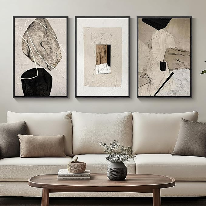 Amazon.com: Framed Neutral Abstract Wall Art, Set of 3 Modern Canvas Prints Paintings Artwork for... | Amazon (US)