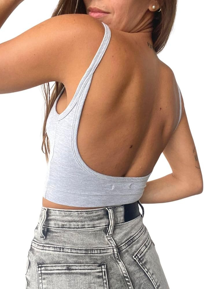 Backless Top – Cotton Stretch Spaghetti Strap Tank Top, Cute Going Out Tops for Women Sexy Open... | Amazon (US)