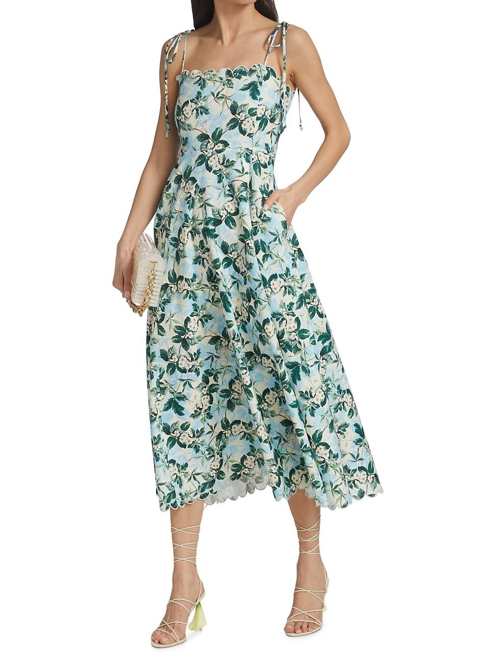 Tori Scalloped-Trim Floral Midi Dress | Saks Fifth Avenue