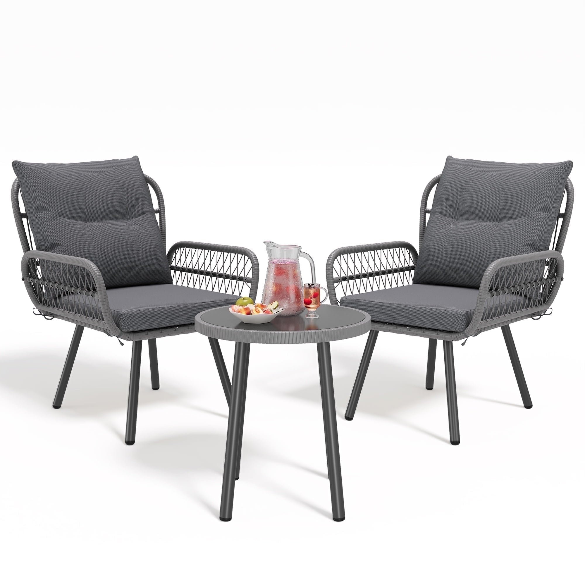 Noelse 3 Piece Wicker Patio Bistro Set, Outdoor All-Weather Rattan Furniture with 2 Chairs and Gl... | Walmart (US)