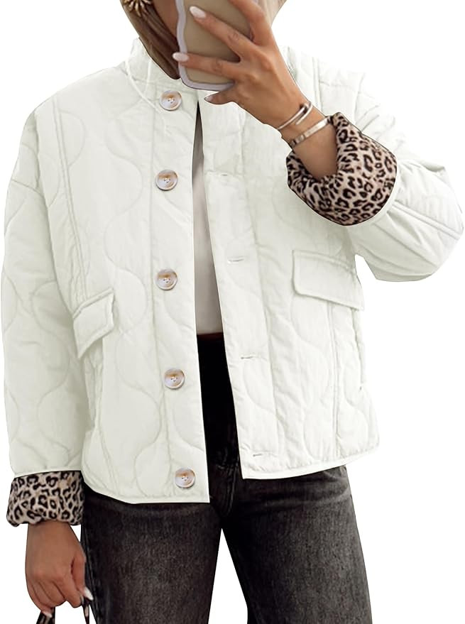 Kissonic Womens Quilted Lightweight Jackets Button Down Puffer Jacket Leopard Lined Bomber Coat w... | Amazon (US)