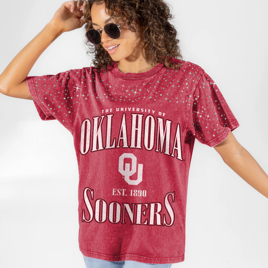 Oklahoma Sooners Gameday Couture Women's Sparkle & Score Washed Micro Rhinestone T-Shirt - Crimso... | Fanatics