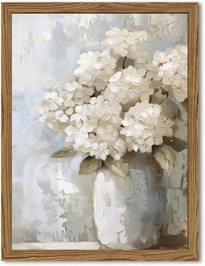 Amazon.com: Framed Vintage Canvas Wall Art, White Hydrangea Floral Wall Decor Paintings, Flower P... | Amazon (US)