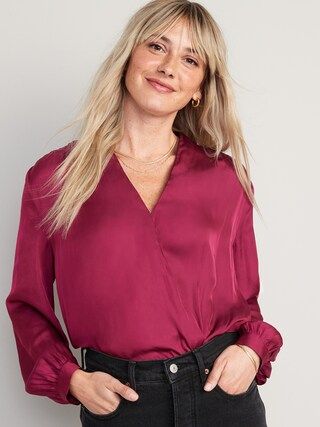 Cross-Front Satin Long-Sleeve Blouse for Women | Old Navy (US)