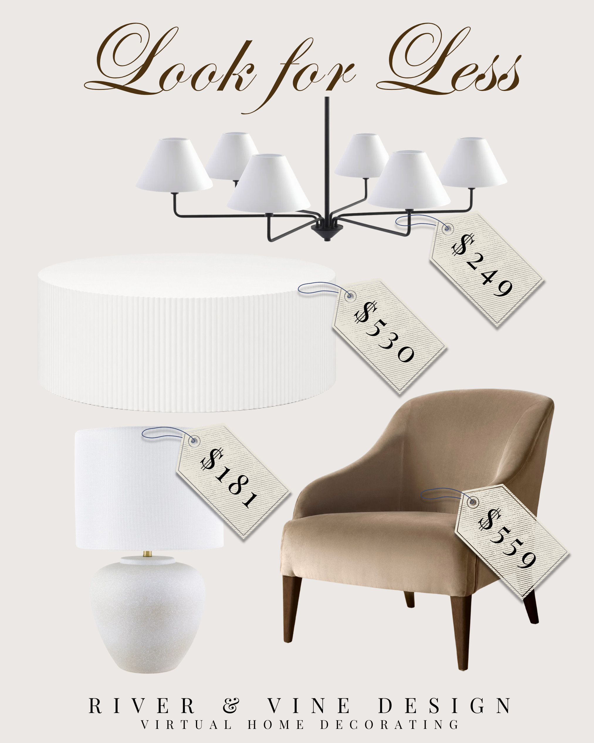 High-end classic decor for less: a linen-shade chandelier, fluted white coffee table, textured ceramic lamp, and soft upholstered accent chair. These pieces give you that warm traditional, designer-collected look without the custom furniture price tag.

Disclosure: I may earn a small commission from purchases made through my links, at no additional cost to you. 

 #LTKHome