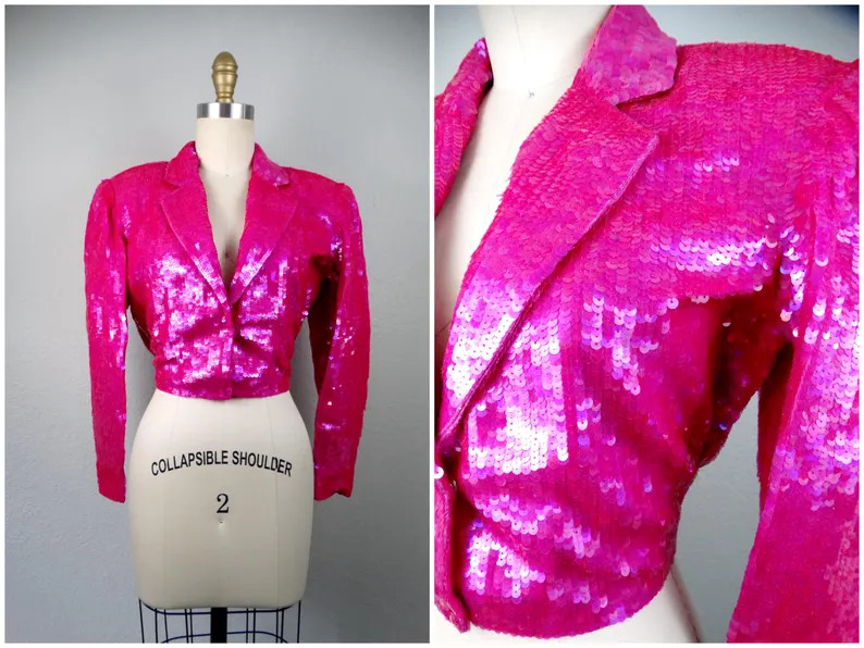 90s Hot Pink Sequin Bolero Jacket Small XS | Etsy (Global)