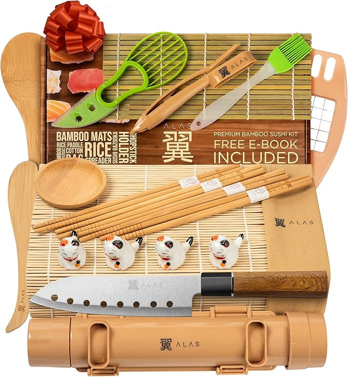 Alas Complete 20 Piece Sushi Making Set - Kit for Beginners & Pros with Knife, 2 Mats, Rice Bazoo... | Amazon (US)