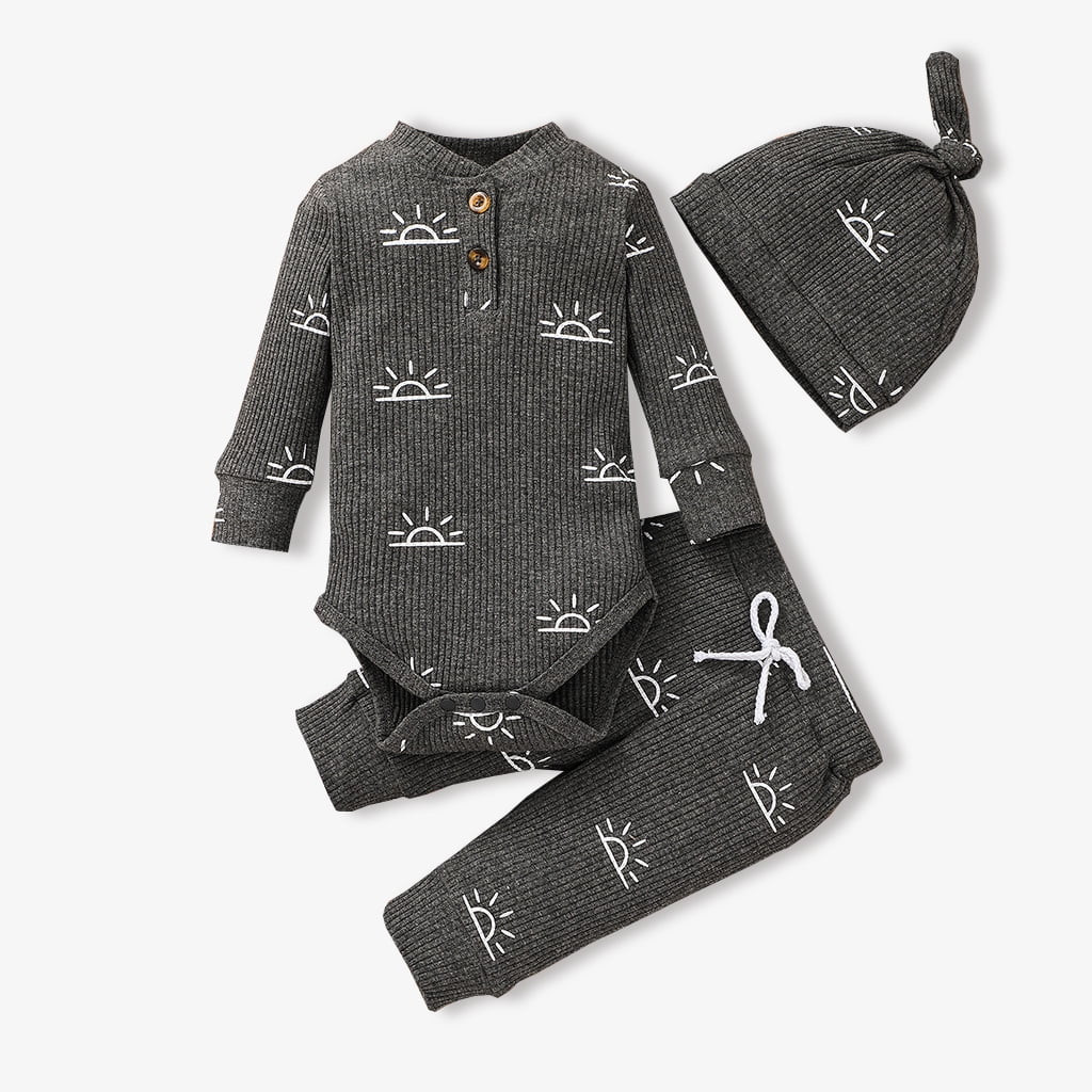 PatPat Newborn Baby Pajamas Boy Girl Clothes Cotton Ribbed Long Sleeve Romper and Pants Outfit Se... | Walmart (US)