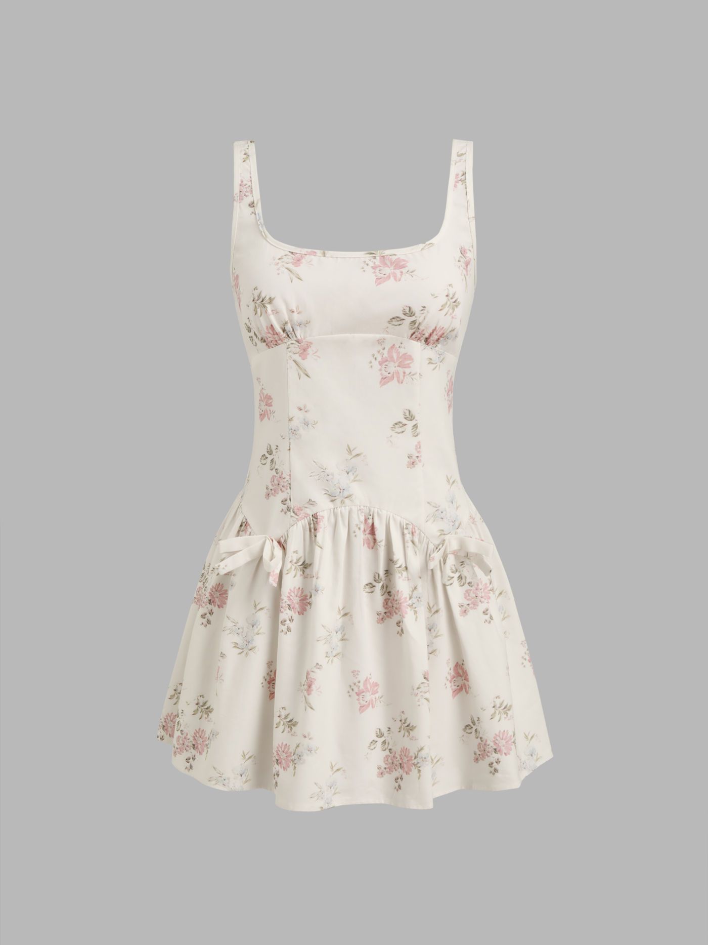 100% Cotton Square Neck Floral Bowknot Ruffle Mini Dress For Date | Cider