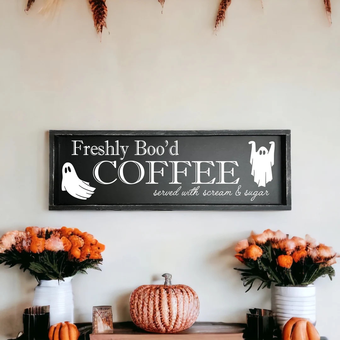 Freshly Boo'd Coffee Halloween Coffee Bar Decor Tiered Tray Wood Sign Ghosts Halloween Art Funny ... | Etsy (US)