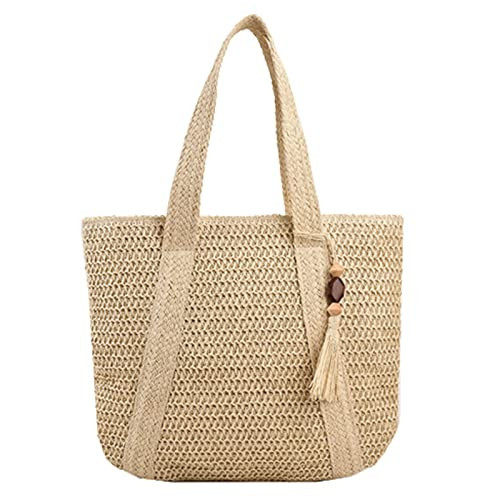 OWGSEE Straw Beach Bag, Summer Woven Tote Bag with Tassels Large Shoulder Handbag Straw Purses and Handbags for Women (Beige) | Amazon (US)