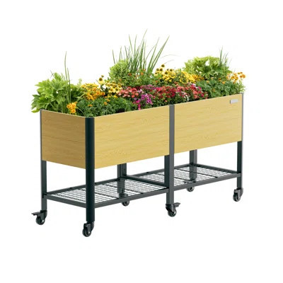 36" Tall 72" Long Rectangular Metal Outdoor Elevated Planter with Wheels | Wayfair North America