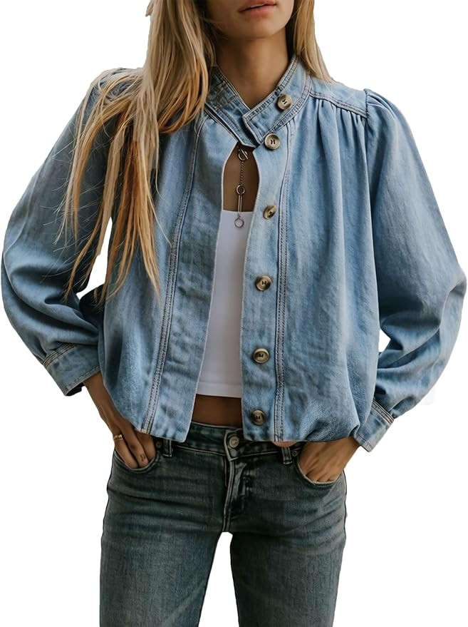 Women's Denim Jacket with Puff Sleeves | Amazon (US)