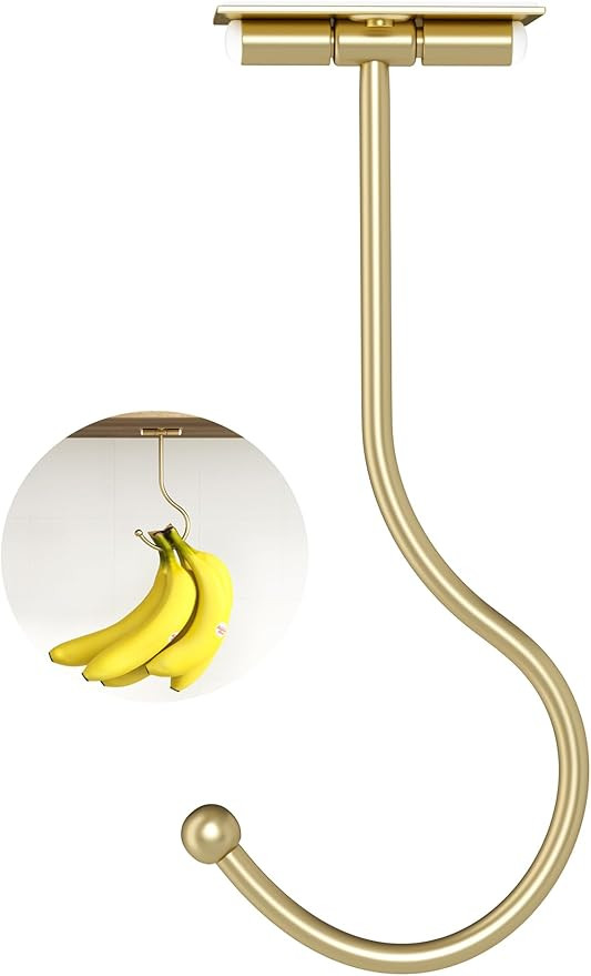 Gold Banana Hanger Hook Under Cabinet: Adhesive Banana Holder, Foldable with Magnets When Not in ... | Amazon (US)