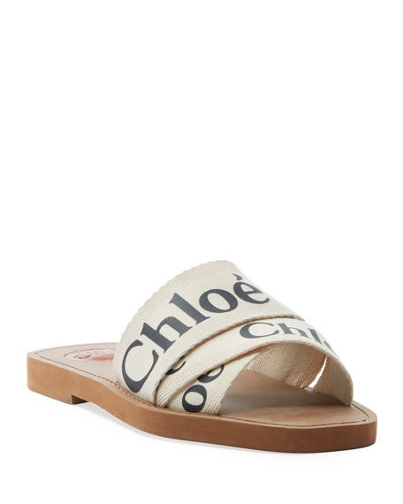 ChloeWoody Flat Logo Ribbon Slide Sandals | Neiman Marcus