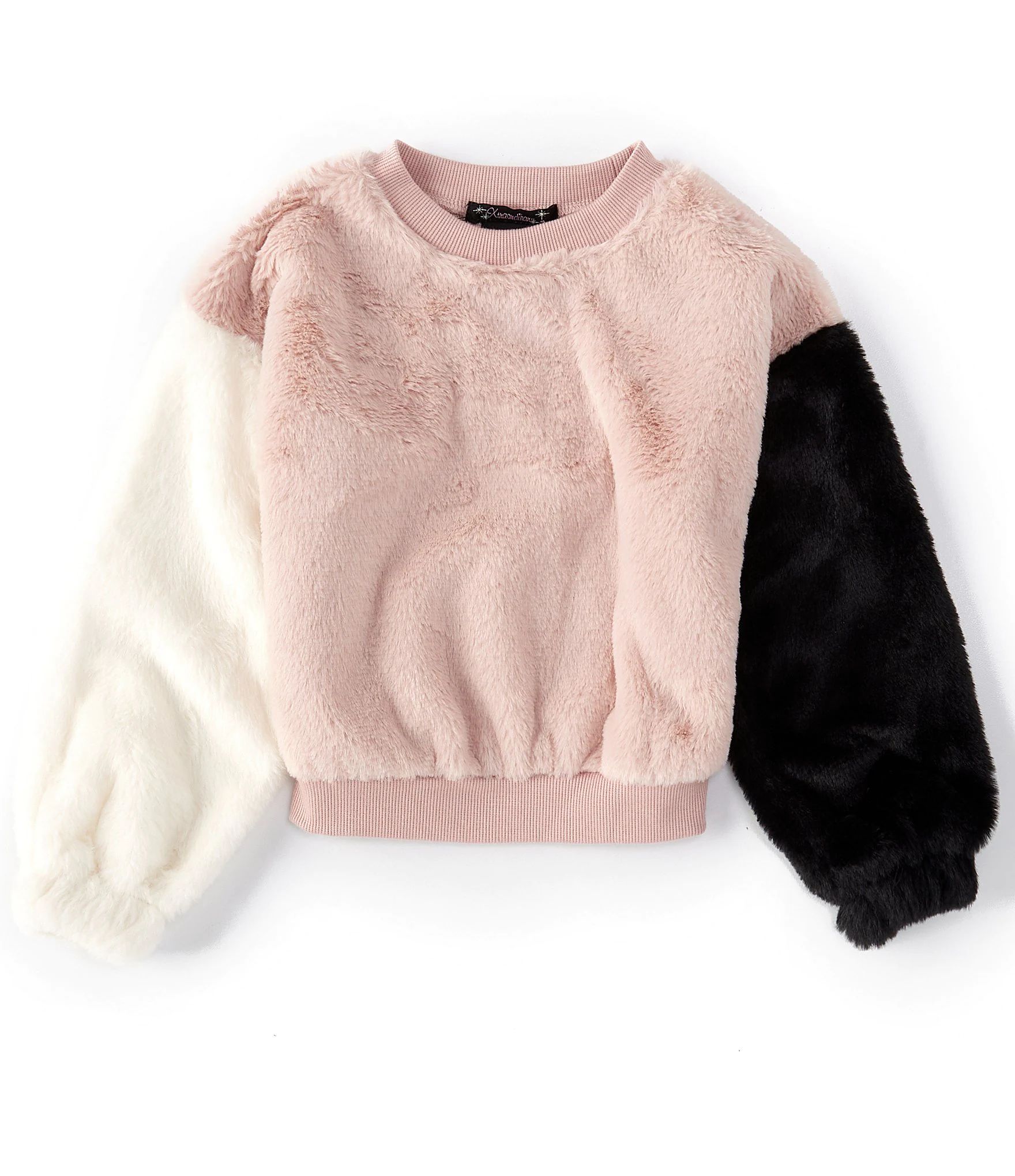 Little Girls 4-6X Long-Sleeve Color Block Faux-Fur Sweatshirt | Dillard's